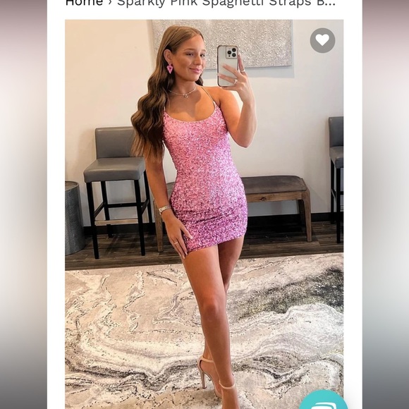 Pink sequined homecoming dress or banquet dress. - Picture 9 of 9